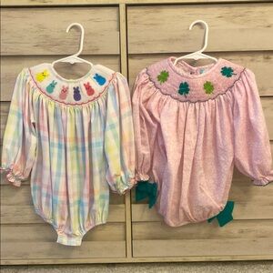 Pastel Plaid and Pink Baby Rompers with Holiday Accents